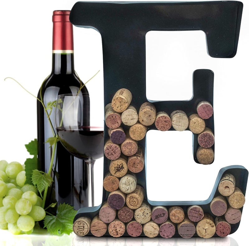 Made Easy Kit Metal Letter Wine Cork Keepsake Saver & Holder Monogram w/Free Wall Mount Kit A-Z (Letter E, Large) - Image 1
